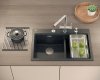 Quadron MARC 120 WORKSTATION GraniteQ zlewozmywak 2-komorowy 760*500*235 mm pure carbon + syfon push to open + dozownik + deska + wkładka / elementy złote HQC7650U7PVDG1